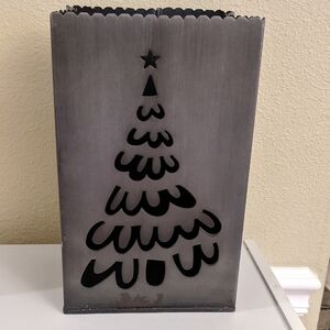 Crate Barrel Metal Christmas Tree Luminary Scallop Edge Lantern Inside Outside